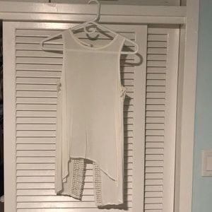White, open lace back blouse